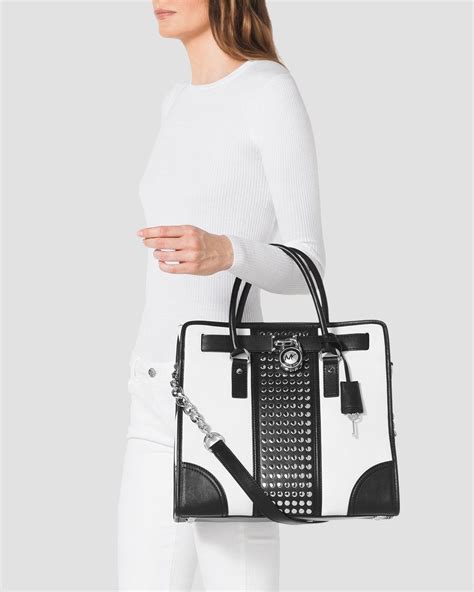 michael kors hamilton striped tote|Michael Kors Hamilton studded tote.